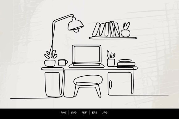 A Graphic Designer’s Review of Home Office Workspace Line Art