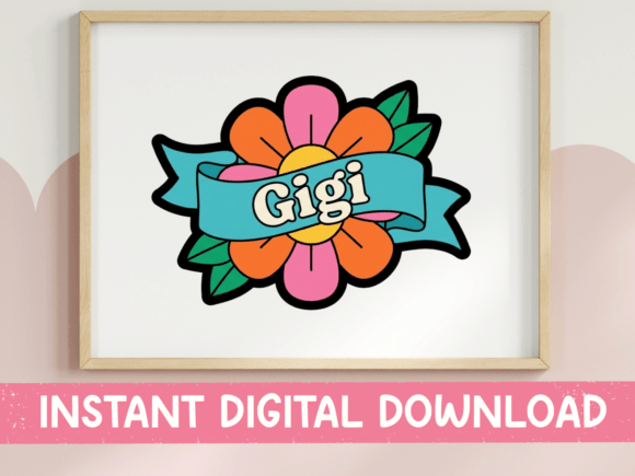 Gigi Retro Flower Banner: A Bold Crafts Graphics Asset